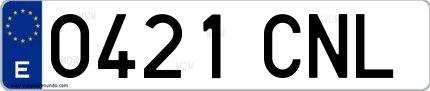 Ejemplo de matrícula española 0421 CNL