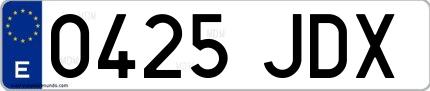 Ejemplo de matrícula española 0425 JDX