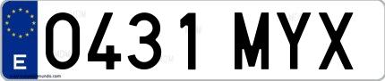 Ejemplo de matrícula española 0431 MYX