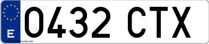 Ejemplo de matrícula española 0432 CTX