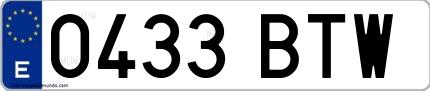 Ejemplo de matrícula española 0433 BTW