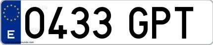 Ejemplo de matrícula española 0433 GPT