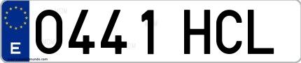 Ejemplo de matrícula española 0441 HCL