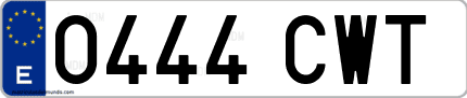 Ejemplo de matrícula de coche ordinaria 0444 CWT