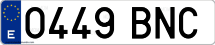 Ejemplo de matrícula de coche ordinaria 0449 BNC