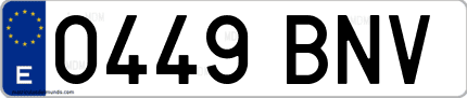 Ejemplo de matrícula de coche ordinaria 0449 BNV