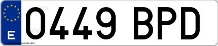 Ejemplo de matrícula española 0449 BPD
