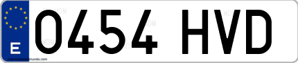 Ejemplo de matrícula de coche ordinaria 0454 HVD