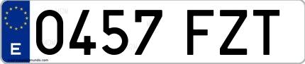Ejemplo de matrícula de coche ordinaria 0457 FZT