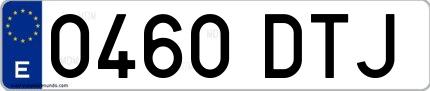 Ejemplo de matrícula de coche ordinaria 0460 DTJ