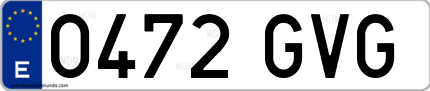 Ejemplo de matrícula de coche ordinaria 0472 GVG