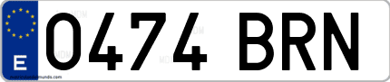 Ejemplo de matrícula de coche ordinaria 0474 BRN