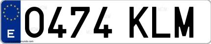 Ejemplo de matrícula española 0474 KLM