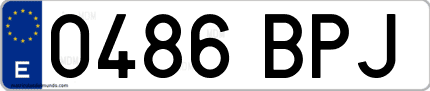 Ejemplo de matrícula de coche ordinaria 0486 BPJ