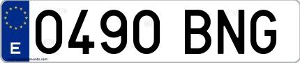 Ejemplo de matrícula de coche ordinaria 0490 BNG
