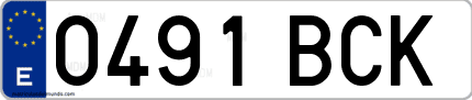 Ejemplo de matrícula de coche ordinaria 0491 BCK