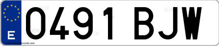 Ejemplo de matrícula de coche ordinaria 0491 BJW