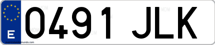 Ejemplo de matrícula de coche ordinaria 0491 JLK