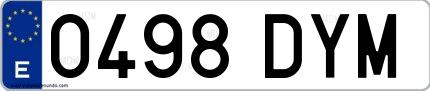 Ejemplo de matrícula de coche ordinaria 0498 DYM