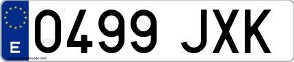 Ejemplo de matrícula española 0499 JXK