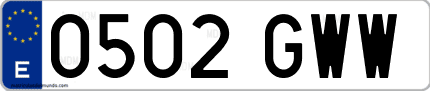 Ejemplo de matrícula de coche ordinaria 0502 GWW
