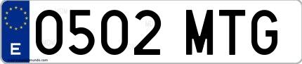 Ejemplo de matrícula española 0502 MTG