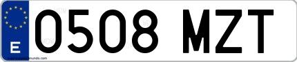 Ejemplo de matrícula española 0508 MZT
