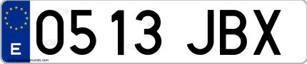 Ejemplo de matrícula española 0513 JBX