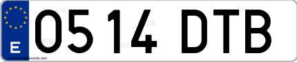 Ejemplo de matrícula de coche ordinaria 0514 DTB
