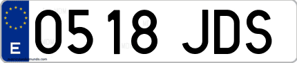 Ejemplo de matrícula de coche ordinaria 0518 JDS