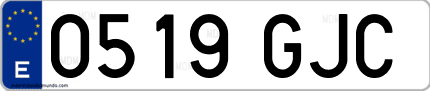 Ejemplo de matrícula de coche ordinaria 0519 GJC