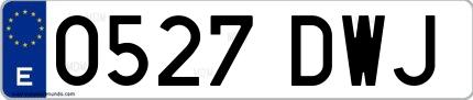 Ejemplo de matrícula española 0527 DWJ
