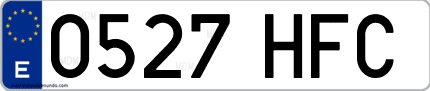 Ejemplo de matrícula de coche ordinaria 0527 HFC