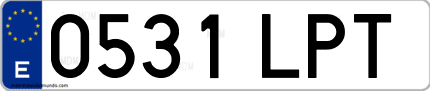 Ejemplo de matrícula de coche ordinaria 0531 LPT