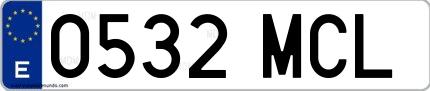 Ejemplo de matrícula española 0532 MCL