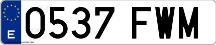 Ejemplo de matrícula española 0537 FWM