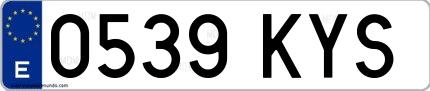 Ejemplo de matrícula española 0539 KYS