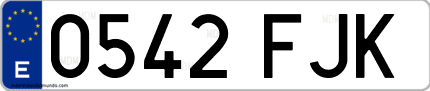 Ejemplo de matrícula de coche ordinaria 0542 FJK