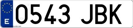 Ejemplo de matrícula española 0543 JBK