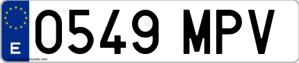 Ejemplo de matrícula de coche ordinaria 0549 MPV