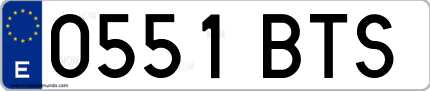 Ejemplo de matrícula de coche ordinaria 0551 BTS