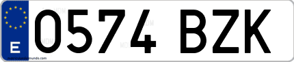 Ejemplo de matrícula de coche ordinaria 0574 BZK
