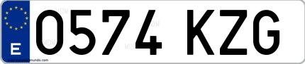 Ejemplo de matrícula española 0574 KZG