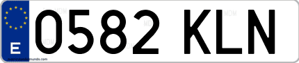 Ejemplo de matrícula de coche ordinaria 0582 KLN