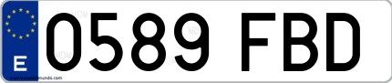 Ejemplo de matrícula española 0589 FBD