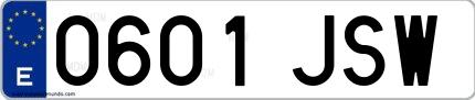 Ejemplo de matrícula española 0601 JSW
