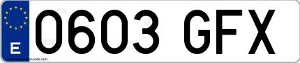 Ejemplo de matrícula de coche ordinaria 0603 GFX
