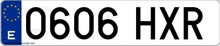 Ejemplo de matrícula de coche ordinaria 0606 HXR