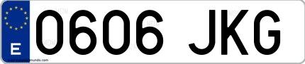 Ejemplo de matrícula española 0606 JKG