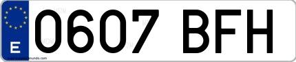 Ejemplo de matrícula española 0607 BFH